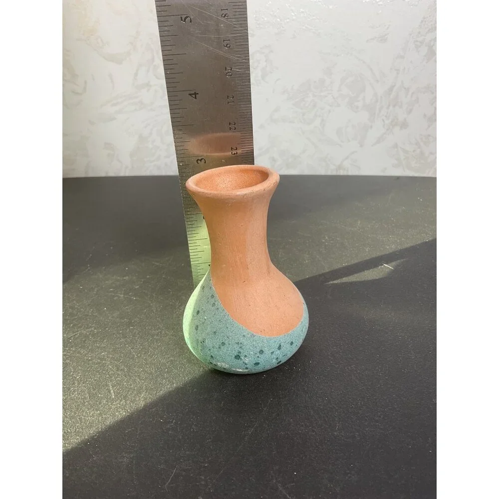 Handcrafted Ceramic Bud Vase With Textured Green & Natural Terracotta Finish
